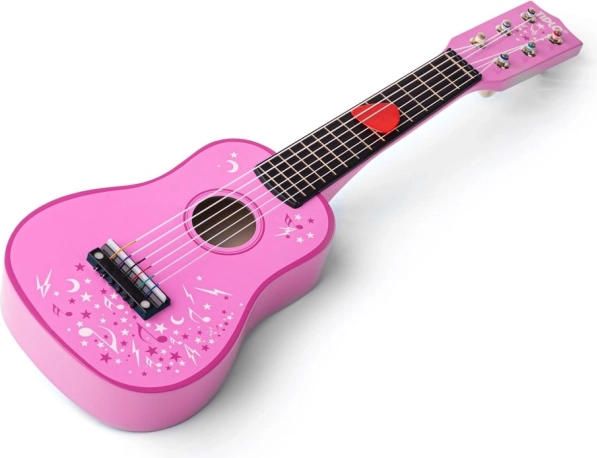 Tidlo medinė vaikiška žvaigždės formos gitara, rožinė