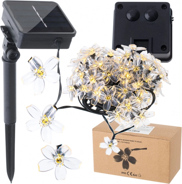 Saulės sodo žibintai gėlių formos 7 m 50 LED šiltai balta