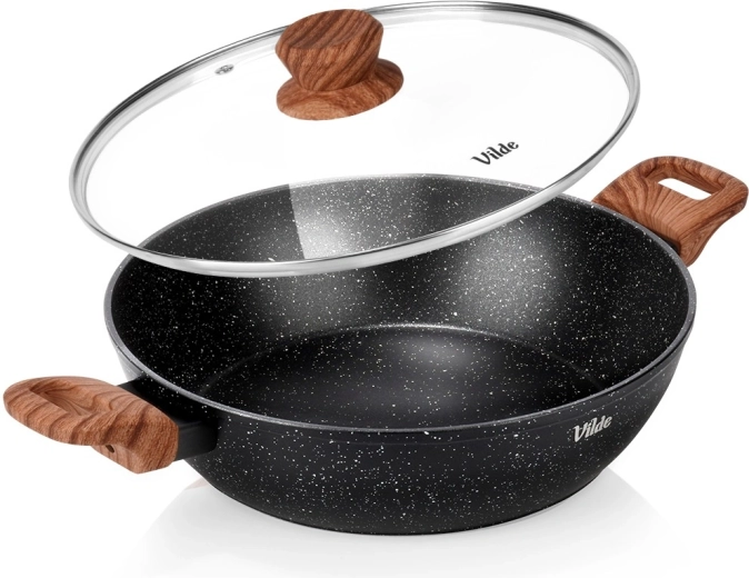 Gili granitinė keptuvė su stikliniu dangčiu 28 cm, 3,5 l – Vilde Granitica Wood