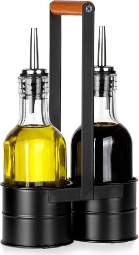 Stiklinių aliejaus ir acto butelių rinkinys stovelėje 2×150 ml