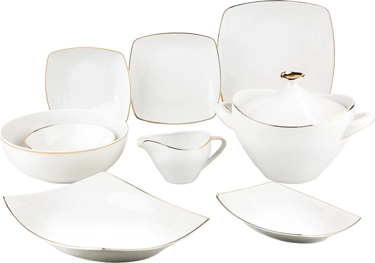 MariaPaula Moderna square dinner set with gold decoration, 24 pieces for 6 people