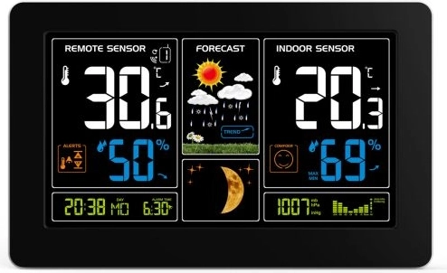 Solight weather station with extra-large color LCD, temperature, humidity and pressure, black