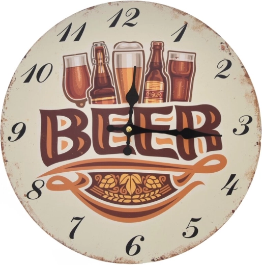 Beige Wooden Wall Clock Beer 34 cm