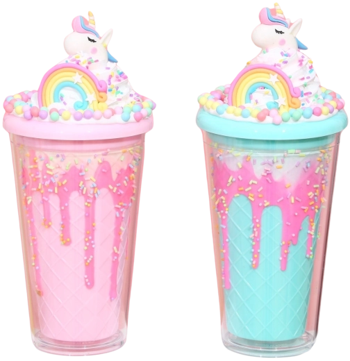 Cup with Lid and Straw Rainbow Unicorn 480 ml – multiple colors