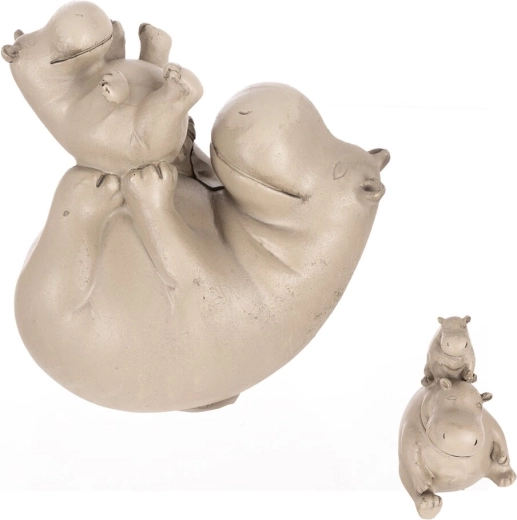 Decorative figurine hippo mom and baby, gray polyresin (2 variants)
