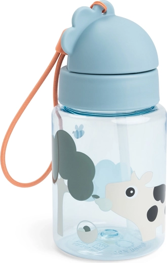Done by Deer vaikiškas buteliukas su šiaudeliu Tiny farm, mėlynas, 280 ml