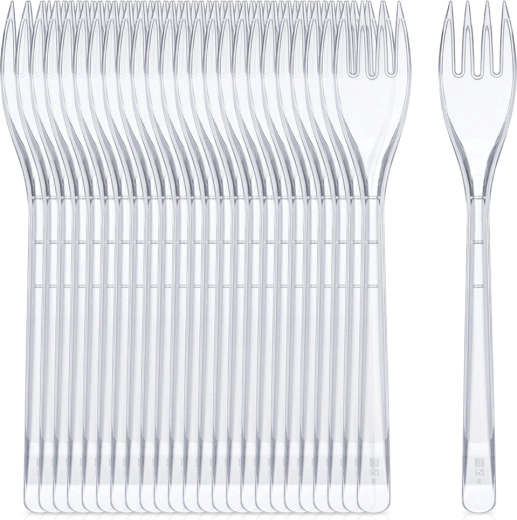 Skaidrios daugkartinio naudojimo plastikinės šakutės 17,5 cm (25 vnt.)