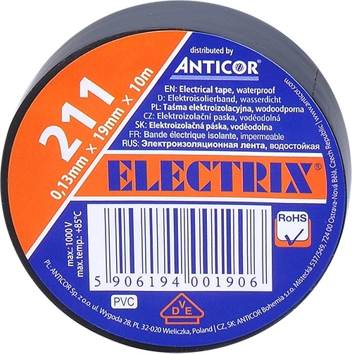 Solight electrical insulation tape 19 mm x 0.13 mm x 10 m black
