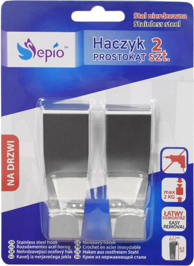 Stainless steel hook for drawer 2.7 × 2.7 × 6.5 cm (2 pcs)