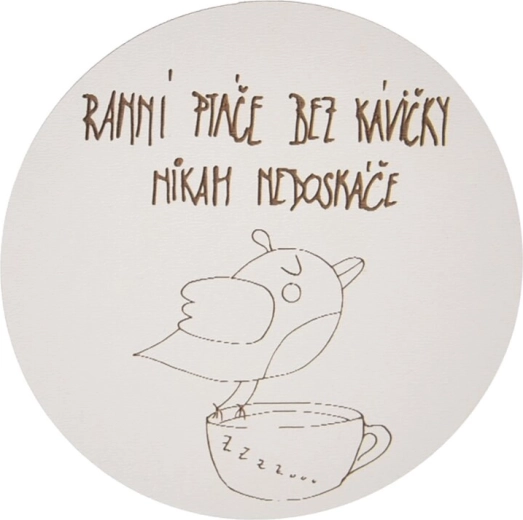 Wooden coaster with “Morning Bird” motif, 10 cm
