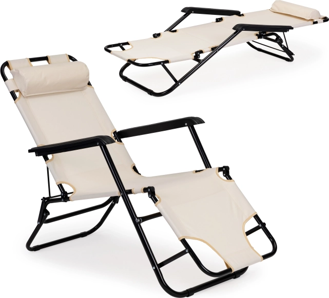 MultiGarden sodo gultas su galvos atlošu, sulankstomas, smėlio spalvos