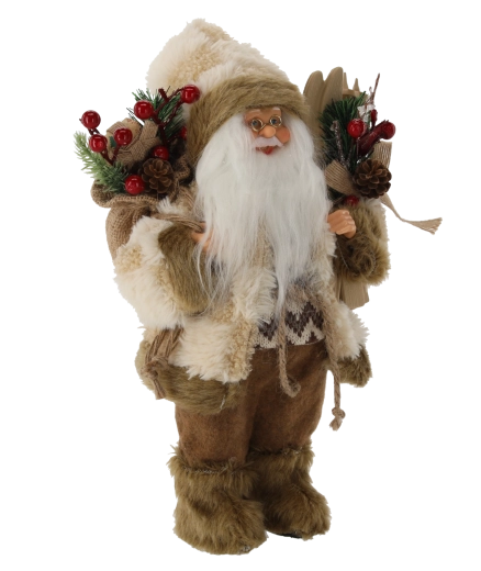 Kalėdinė figūrėlė – Santa smėlio spalvos paltu su slidėmis, 30 cm