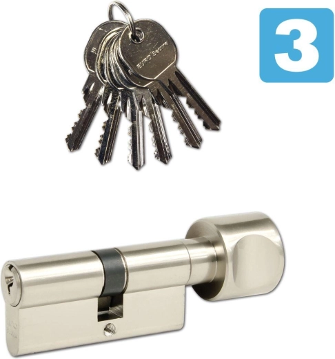 Cylinder lock 30/35 with knob, 6 keys, security class 3 RICHTER
