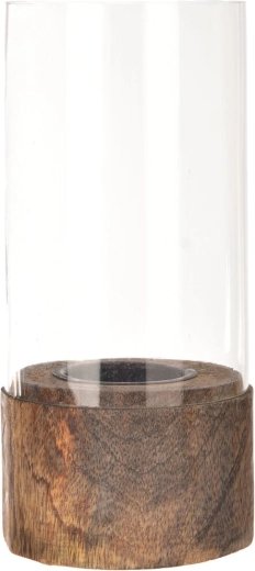 Mango wood and glass candle holder 15 cm