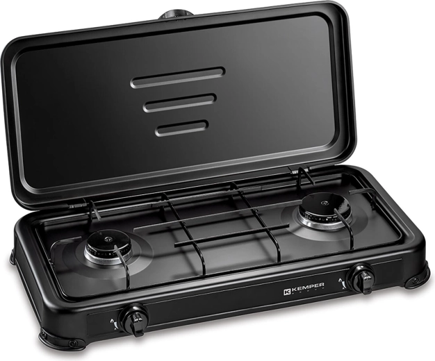 PB gas single-burner stove with lid, black - 1 piece