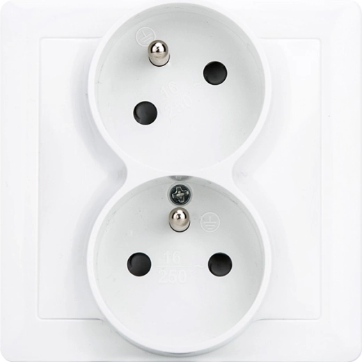 Solight SLIM double socket with angled upper socket, white