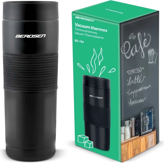 Gėrimų termosas 590 ml BERDSEN su šiaudeliu, juodas