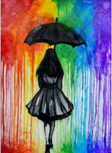 Diamond mosaic (diamond painting) – figure in colorful rain 30 × 40 cm - 1 piece