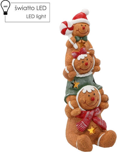 Christmas figurine three gingerbread figures with LED, 16 × 16 × 43 cm