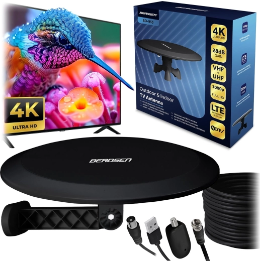 Vidinė ir lauko TV antena Ultra HD 4K BERDSEN BD-955 juoda