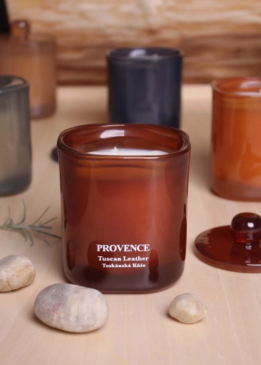 Scented candle in glass Provence Tuscan leather 25 hours