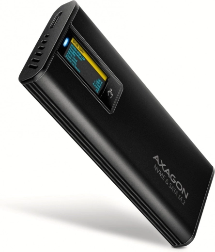 Axagon EEM2-SD2B external aluminum enclosure for M.2 NVMe/SATA, USB-C 3.2 Gen 2, LED display, black