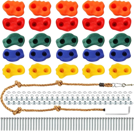 Children's climbing holds with rope