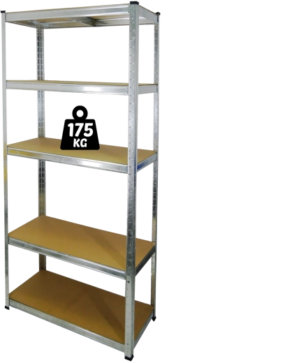 Metalinis stelažas su 5 lentynomis 180 × 90 × 30 cm, keliamoji galia 175 kg vienai lentynai