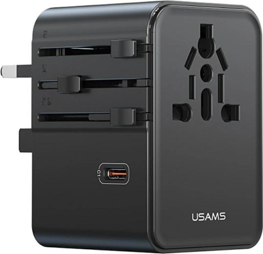 USAMS universal travel adapter and charger 70 W (US/AU/EU/UK) black