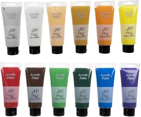 12 ryškių atspalvių skaidriose 100 ml tūbelėse