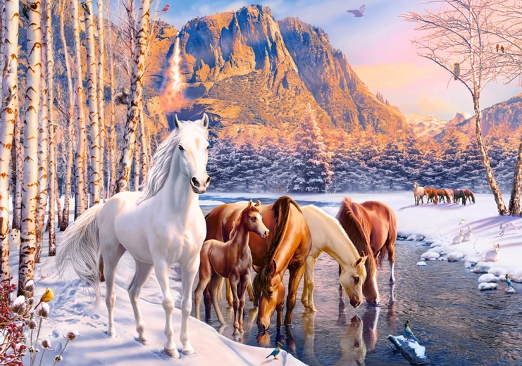 Enchanting winter motif with horses