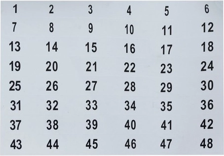 48 kabliukų ir numeruotas žymėjimas