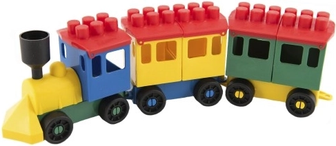 Spalvingas traukinukas su dviem vagonėliais