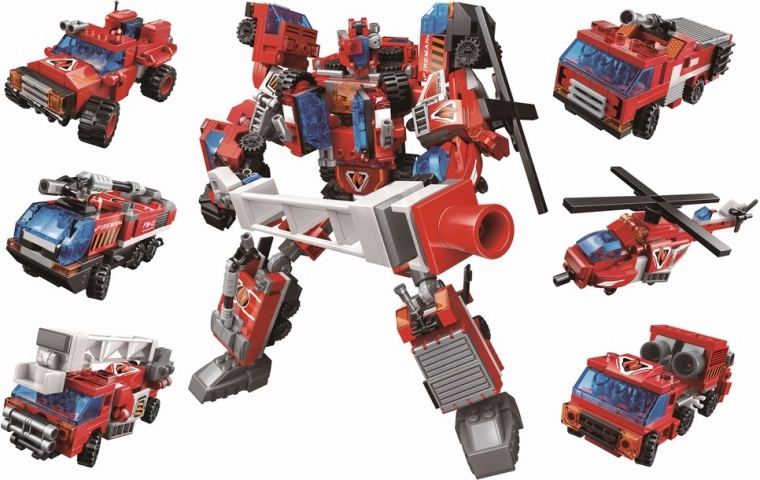 Build 6 models and combine them into a giant firefighting mech