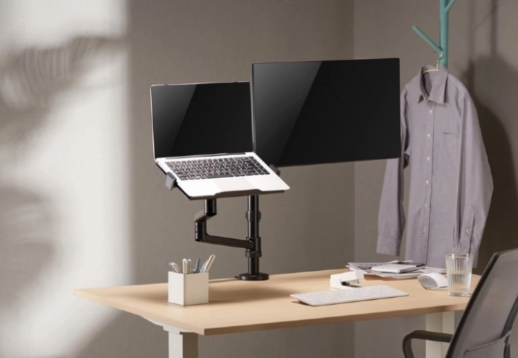 Two independent arms: monitor and laptop