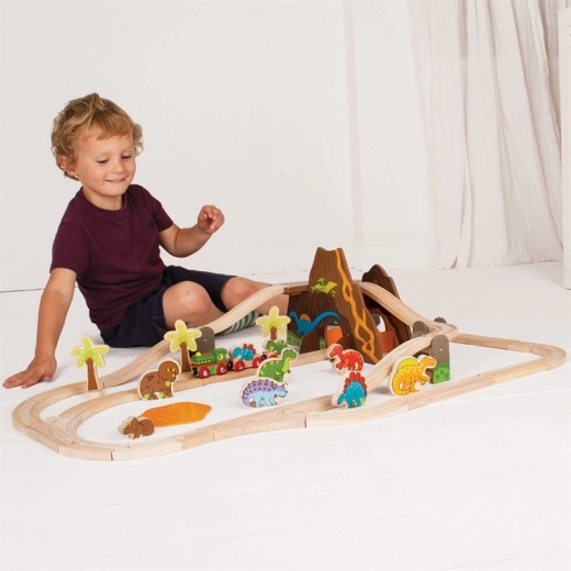 Colorful dinosaur figures and train