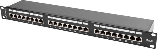 24 shielded RJ-45 Cat6 ports