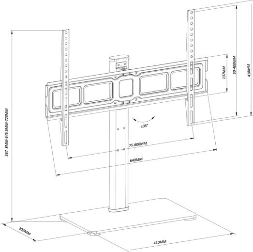 Platus suderinamumas: VESA 75×75 iki 600×400