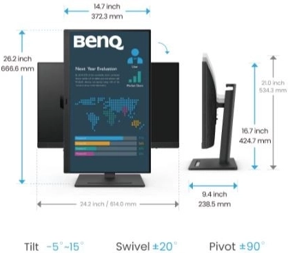 Ergonomic flexibility: tilt, swivel and 90° pivot