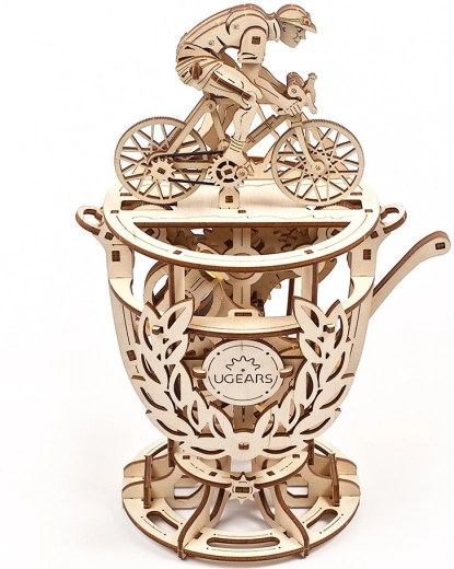 Moving mechanical cyclist on a trophy