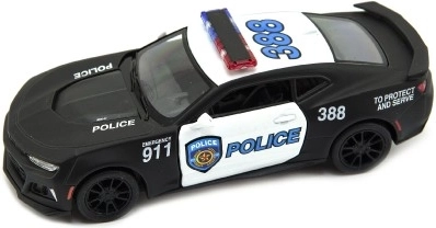 Autentiškas policijos automobilis su atbulinės eigos pavara