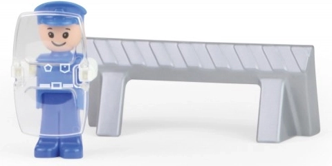 Policininko figūrėlė ir kelio užtvara