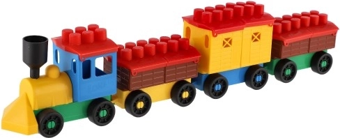 Spalvingas traukinys su trimis vagonais