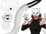Ruhhy cat/fox/wolf costume (mask, tail, paws) white - 1 piece