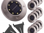 Solar Garden Recessed Lights with Dusk Sensor, 8 LED, Cool White, Set of 12