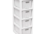 Rattan laikymo lentyna su 4 stalčiais, balta