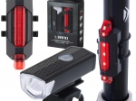 LED dviračio žibintų rinkinys: priekinis ir galinis, USB