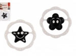 Plastic rattle and teether ring 12 cm, black and white, from 0 months