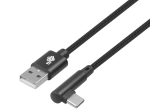 USB į USB-C kabelis 1,5 m su stačiu kampu, juodas pintas